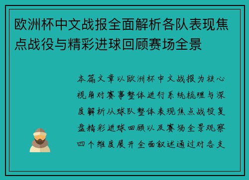欧洲杯中文战报全面解析各队表现焦点战役与精彩进球回顾赛场全景